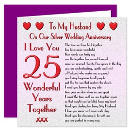 My Husband 25th Wedding Anniversary Card - On Our Silver Anniversary - 25 Years - Sentimental Verse I Love You