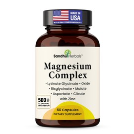 Complete Magnesium Complex 500mg for Women & Men | 60 Capsules | 6 in 1 Mag Supplement with Zinc | Quality Sleep & Muscle Health | Glycinate, Citrate, Malate, Oxide, Aspartate, Lysinate Glycinate