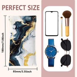 GLOBLELAND Black Marble Texture Soft Glasses Case Squeeze Top Eyeglass Case Travel PU Leather Sunglass Case Portable Sunglasses Pouch for Women Men