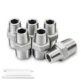 Bwintech 6 Pcs 1/8" Male to 1/4" Male BSP Thread Stainless Steels 304 Hex Nipple Reducing Connector for Pipe Connecting Conversion