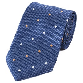 Michiko London Brand Necktie, Made in Japan, Nishijin Weave, 100% Silk, Jacquard Weave, Small Square Pattern, C-Pattern: Blue, Free Size