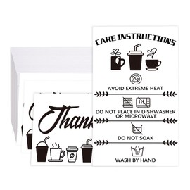 BEUNITONE 60pcs Tumbler Care Instructions - Black White Glass Cup 2x3.5" Double-Sided Printing for Mugs, Coffee Cups - Customer Directions for Online Shop Package Insert