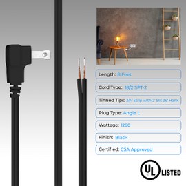OhLectric Lamp Lighting Cord with Switch Set - 8 Feet Cord with Flat Plug Cord - Extension Cord Set for Electrical and Lighting Appliances - 18/2 SPT-2 Wire Electrical Cord Set - Black - OL-40281