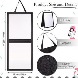 Colingmill Foldable Glitter Backstage Mirror with Handle 33. 5X 13. 5 Inch Leather Folding Hanging Mirror Rectangular for Travel Dance Bag Home Fitness Spa Gift for Dancers (Black)