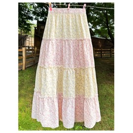 MakeMeChic Women's Plaid Print Tiered Layer A Line Ruffle Hem Loose Fit Casual Long Maxi Skirts Pink and Yellow Medium