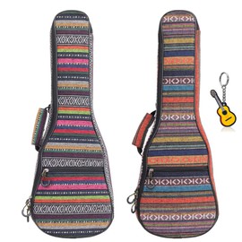 Longteam Print Ukulele Case 10 mm Sponge Portable Waterproof Ukulele Bag Cover Uke Gig Bag with Accessories Storage Bag (23 Inch Concert, Bohemian Yellow)