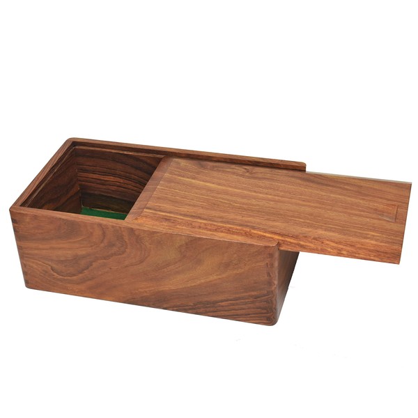Royal Chess Mall Handcrafted Chess Storage Box | Sheesham Golden Rosewood Wooden Chess Box for Chess Pieces Upto 4.5 inches | 12" x 6.75" x 4.25" | Green Felt Lining | Sliding Lid with Magnets