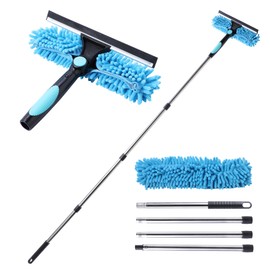 Yocada 2-in-1 Window Squeegee and Scraper with 2 Microfiber Cloths Adjustable Length 180° Rotatable Head for Glass Car Bathroom Floor Tile Window Cleaning 64.96"