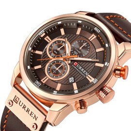 CURREN Reloj de Pulsera para Hombre, Análogo, Elegante, Moderno, Casual, Deportivo, Multifuncional, con Calendario, Cronógrafo, Cronómetro, Segundero, Correa Tipo Piel, Cuero, Ajustable, Broche de Seguridad de Hebilla