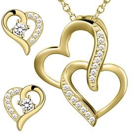 Women's / Girls' Jewellery Set 925 Sterling Silver Cubic Zirconia Heart Necklace Earrings, Sterling Silver Silver Gold Genuine 925 sterling silver Sterling Silver Silver Gold, Cubic Zirconia