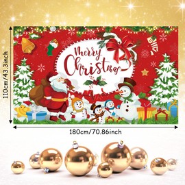 Lollanda Christmas Backdrop Banner for Wall, Winter Christmas Santa Background for Christmas Decoration Supplies, Merry Christmas Banner Santa's Village Photo Booth Backdrop Background Banner (Red 3)