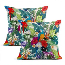 Zynii Set Of Two Throw Cushion Covers Decorative Botanical Beautiful Tropical Exotic Parrot Birds Wth Jungle Pattern 18 x 18 Inch Pillow Case Home Car Sofa Office Meeting Room Decor Cushion Pillowcase