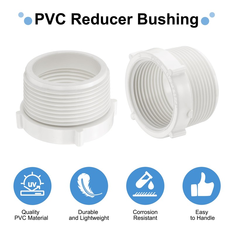 sourcing map 5 Pcs PVC Reducer Bushing G1-1/2 Male Thread