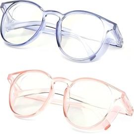 Kelens Blue Light Filter Safety Glasses, Work Safety Glasses, Windproof, UV Protection, Anti-Fog, Clear Glasses with Anti-Scratch (Pink+Blue)