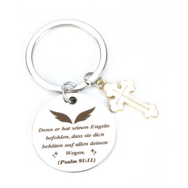 OBEISN Elegant Stainless Steel Keyring with Cross Pendant, Inspirational Gift for Women, Ideal for Small Gifts, Gift Ideas Sister, Encouragement, Courage, silver, S