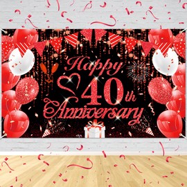 Rumia 40th Anniversary Decorations Red Black Happy Banner Ruby Wedding for Anniversary, Party 72.8x43.3 inches, A8L1EQW