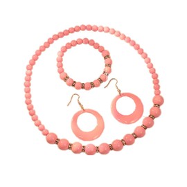 xuzhiyuan Boho Colorful Acrylic Beads Necklace Candy Color Bracelet 80s Party Retro Dangle Earrings Summer Vibe Beach Jewelry Set for Women Gift-Light Pink