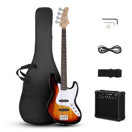 Ktaxon Ktaxon Electric Bass Guitar with 20Watt Amplifier, 4 String Right Handed Electric Bass Kit for Beginner & Professionals W/a Bag, Shoulder Strap, Guitar Pick, Wrench Tool(Brown Sunburst)