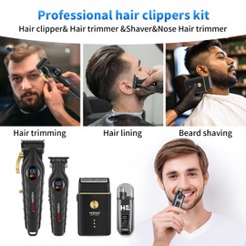 HIENA PRO Professional Cordless Hair Clipper for Men, Beard Trimmers, Electric Foil Shavers and Nose Hair Trimmer Set, Rechargeable Barber Clipper and Hair Cutting Grooming Kit