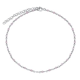 SILVEGO Women's 925 Sterling Silver Anklet with Genuine Emerald, Moonstone, Turquoise, Garnet or Rose Quartz, Sterling Silver Metal, Quartz