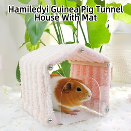 Hamiledyi Guinea Pig Tunnel House Mat Proof Habitat with Plush Mat for Dwarf Rabbits Ferrets Chinchillas Hamsters Hedgehogs (Pink)