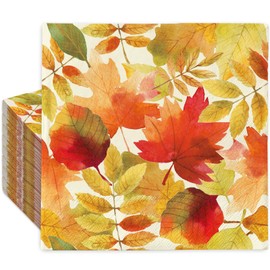 JarThenaAMCS 100 Pcs Fall Leaves Paper Napkins Autumn Maple Leaf Disposable Napkins Watercolor Luncheon Dinner Napkin for Thanksgiving Wedding Birthday Party Table Supplies