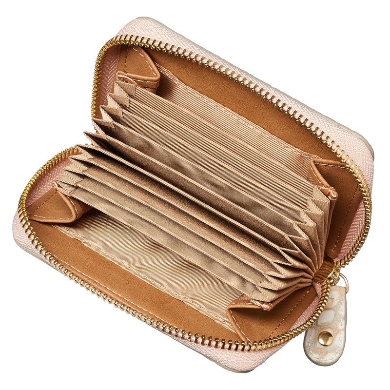 [VOICE] Italian Cowhide Leather Round Zipper Chabara Card Case, WH/PK