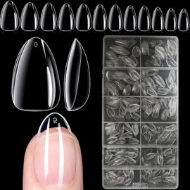 XIAOHEBAN 504 Pieces Press On Nails Short Almond XS - 12 Sizes Nail Tips for Gel Nails Transparent Full Cover Nail Tips, Soft Gel Tips, Artificial Nail for Manicure and Nail Art DIY