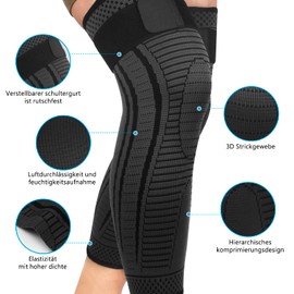 Ruilala Knee Support Long Pack of 2 Knee Support Compression Breathable for Men Women Long Knee Pads Adjustable for Running, Sports, ACL, Arthritis, Meniscus (Black, M)