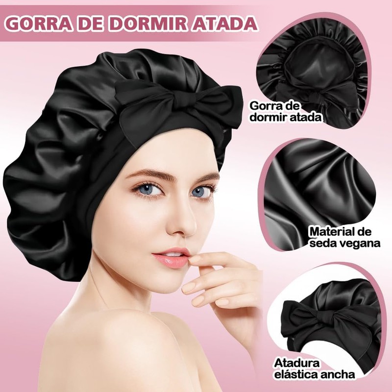 Meajax 2 Piezas Gorro de Pelo Rizado de Satén,Gorro de