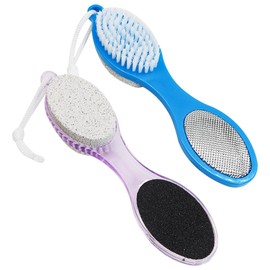 Pumice Stone Brush for Feet 2 Pack Foot Brush Foot Scrubber Foot File Callus Remover 4 in 1 Feet Pedicure Tools for Feet,Pumice Stone, Foot Rasp and Sand Paper