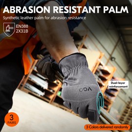 Vgo... 3 Pairs of Work Gloves, Nubuck Leather Palm, Light Work (NB7581)