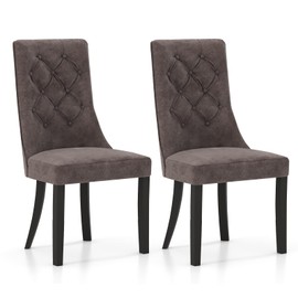 Giantex Tufted Dining Chairs Set of 2, Upholstered Kitchen Chairs w/High Backrest, Rubber Wood Legs, Padded Seat, Modern Fabric Armless Accent Chairs, Wooden Side Chairs for Restaurant, Living Room