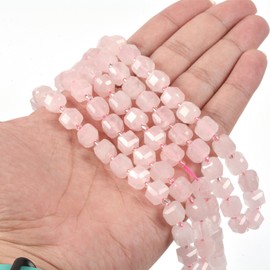 Cuarzo rosa de 8 mm con piedras preciosas naturales facetadas, abalorio cuadradas de 15.5 pulgadas, microfacetadas con corte láser de diamante para hacer joyas