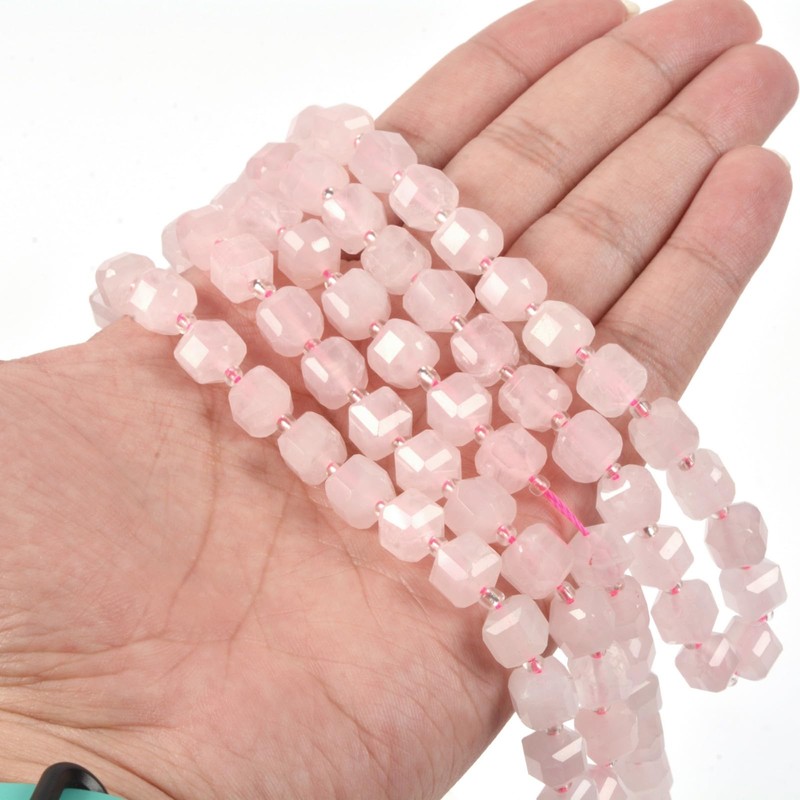 Cuarzo rosa de 8 mm con piedras preciosas naturales facetadas,