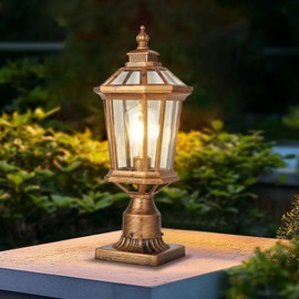 YMDHFS Column Lights Outdoor Post Light Fixture Brushed Bronze Aluminum with Glass IP54 Waterproof Pillar Lighting Exterior Post Lights for Porch Fence Garden Patio Driveway Flat Surface