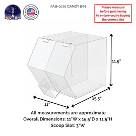 Marketing Holders Ice Cream Toppings Bin 11" x 15.5" x 11.5" Candy Storage Container with 2 Compartments and Scoop Slot Clear Acrylic Countertop Display
