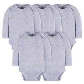 Gerber Unisex Baby Long Sleeve Solid Onesies Multi-Pack Interlock 180 GSM, Grey Heather