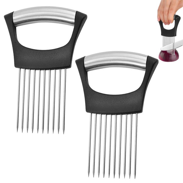 2 Pieces Onion Cutter, Onion Holder, Stainless Steel, Vegetable Cutter,