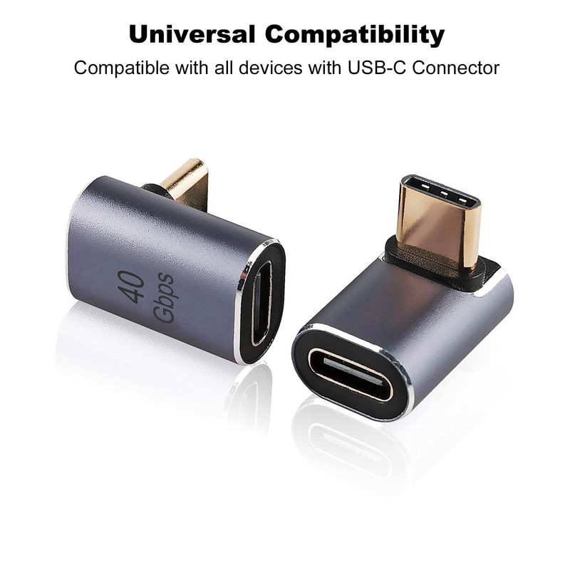 AreMe 90 Degree USB-C Male to Female Adapter, 2 Pack