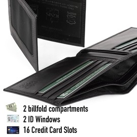 Ignis Craft RFID Minimalist Slim Leather Wallet for Men - Premium Calfskin, Removable Card Holder, with 2 ID Windows and Dual Billfold Compartments (Black)