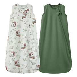 Mosebears Unisex Baby Sleep Sack Summer 0.5 Tog Wearable Blanket,Cotton Breathable with 2-Way Zipper(Animal&Dark green,S(0-6 Months))