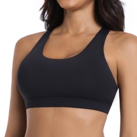 Sports Bra for Women Medium Support Criss-Cross Back Padded Strappy Sports Bras Yoga Bra with Removable Cups,Black,M