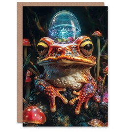 Artery8 Greeting Card Surreal Toad Mushrooms Trippy Psychedelic Art Blank For Him Or Her Art Birthday Card