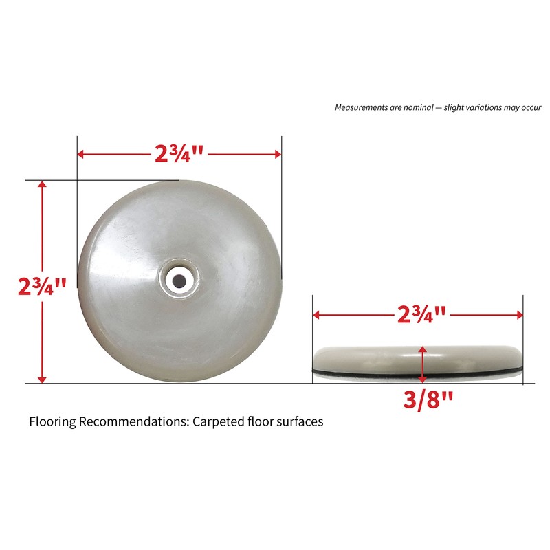 Shepherd SlideGlide 2-3/4" Round Adhesive Furniture Sliders for Carpet, Heavy-Duty