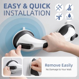 TAILINK Grab Bars for Bathtubs and Showers 2 Pack Glow in The Dark, 12 inch Suction Grab Bar, Shower Handle Safety Grip Handrail for Seniors and Elderly, Removable Waterproof No Drilling, Black