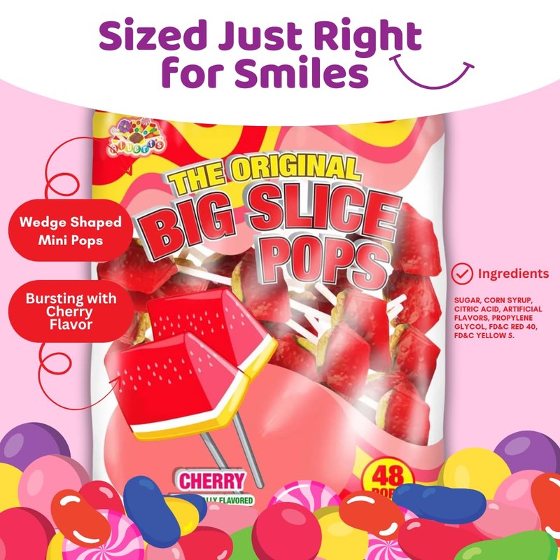 ALBERT’S Big Slice Cherry Lollipops – 48 Count Bulk Pack