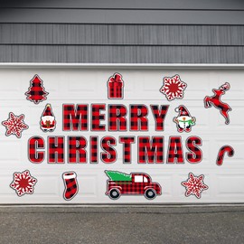 26Pcs Magnetic Garage Door Christmas Decorations, Garage Door Murals Decoration, Waterproof and Viscous Merry Christmas Magnets Stickers for Xmas Decor, Suitable for Metal Plane (Buffalo Plaid)