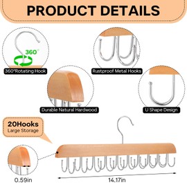 Bra Hanger for Closet, Tank Top Hanger 3 Pack w/60 Hooks Holds 40 Bras, Capacity Foldable Wood Space Saving Hanger, 360°Rotating Closet Organizers and Storage for Dorm & Apartment