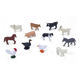MOJO – Mini Farm Figure Playset 12pc Cow, Bull, Goat, Dog, Donkey, Duck, Goose, Sheep, Ram, Rooster, Horse | Hand-Painted Toy Figures | True to Life & Highly Detailed | Designed in UK
